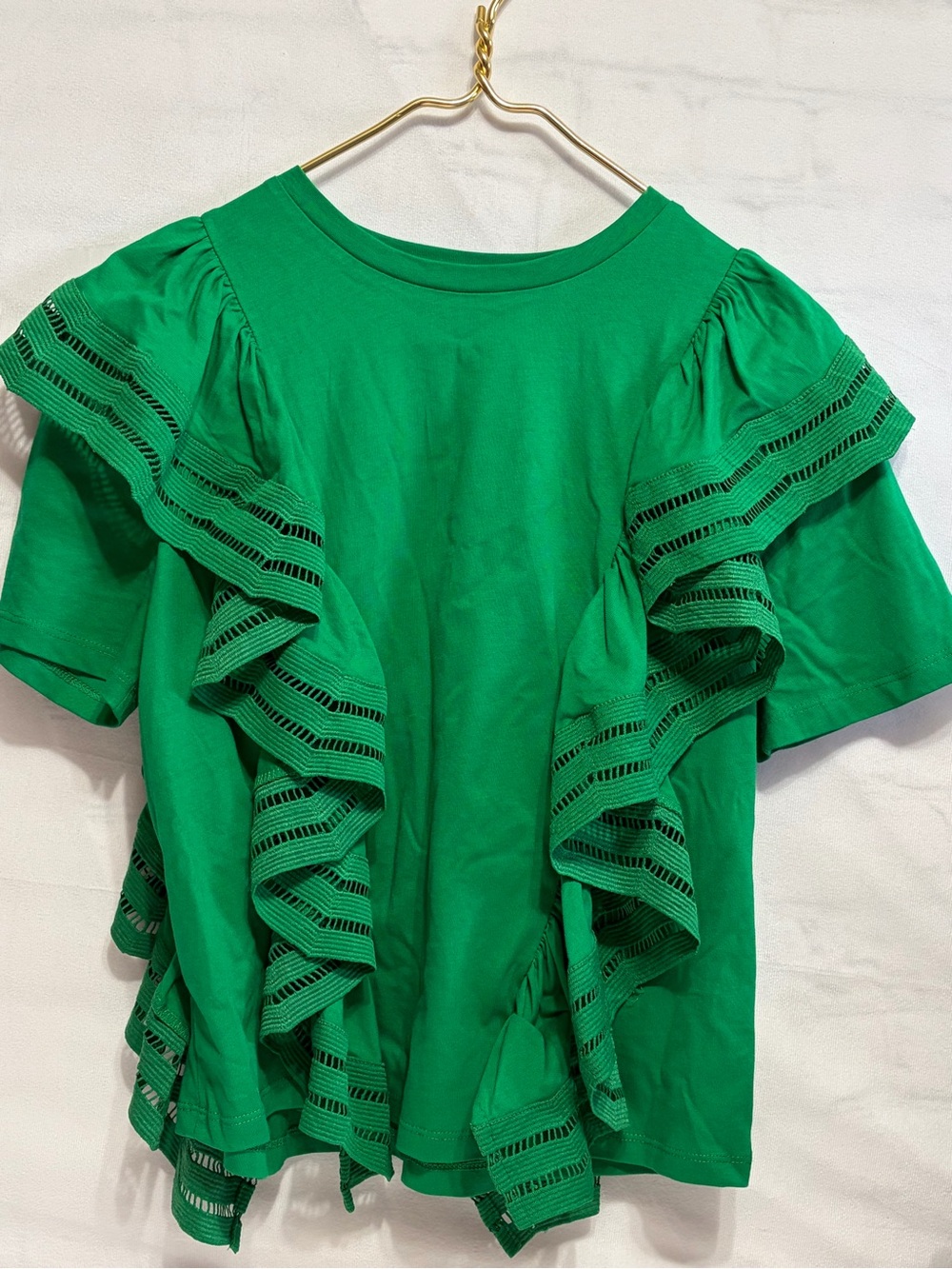 Hyacinth House x Tuckernuck Ruffle Green Tee Shirt Small RARE